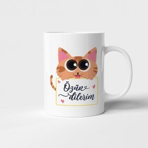 Özür Dilerim Kedi Baskılı Kupa Bardak