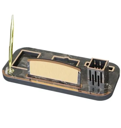 Bronz Mermer Desenli Ahşap Masa İsimliği - Tek Kalemli