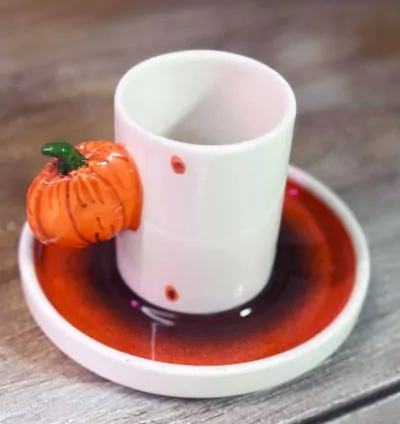 El Yapımı Kabak Temalı Kahve Fincanı