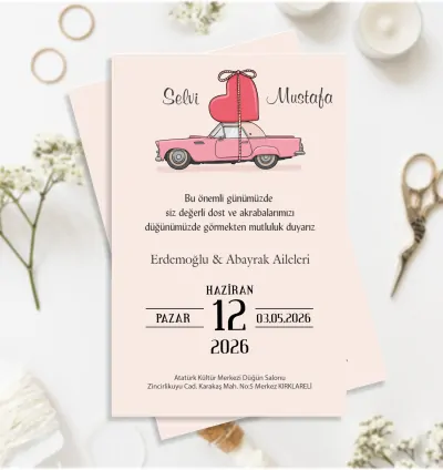 Kişiye Özel Düğün Davetiyesi – Özel Tasarım Araç Temalı 2026