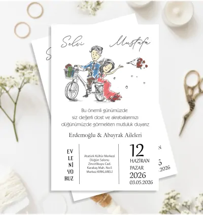 Kişiye Özel Düğün Davetiyesi – Özel Tasarım Bisiklet Temalı 2026
