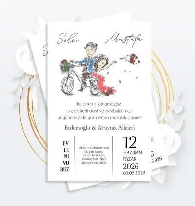Kişiye Özel Düğün Davetiyesi – Özel Tasarım Bisiklet Temalı 2026