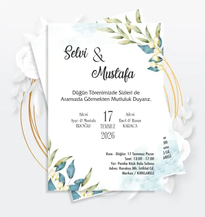 Yeni Sezon Özel Tasarım Düğün Davetiyesi