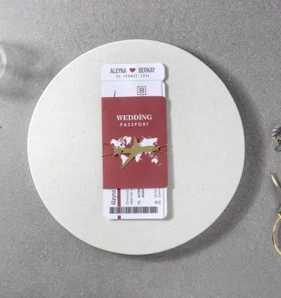 Pasaport Temalı Düğün Davetiyesi